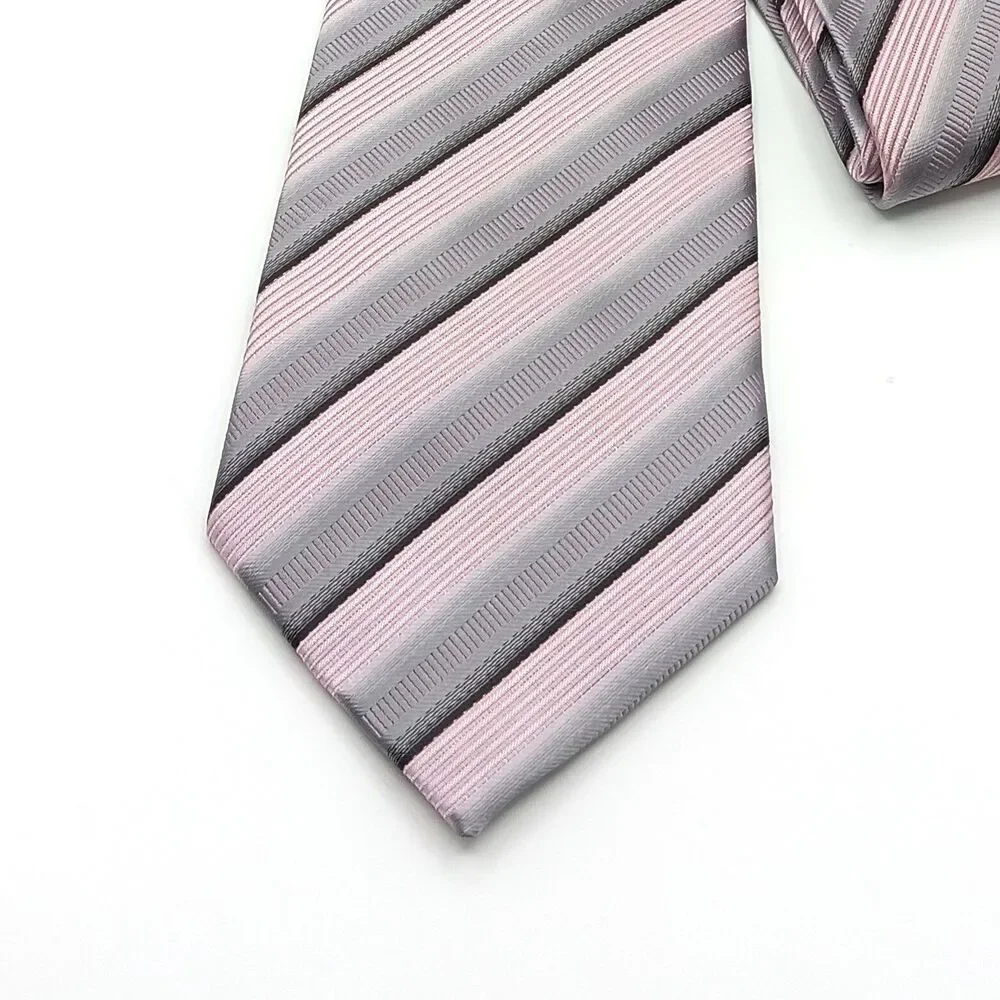 Umberto Frasi Repp Tie Mens XL 66” Gray Mauve Ribbon Stripe Designer Wide New